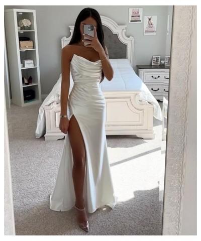 Off Shoulder Wrap Bridesmaid Dresses for Wedding Satin Fitted Formal Evening Gowns with Slit Silver $38.42 Dresses