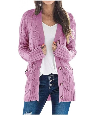 Women's Cable Knit Long Sleeve Cardigans Open Front Button Sweater Solid Lightweight Outwear with Pockets A-purple $8.17 Swea...