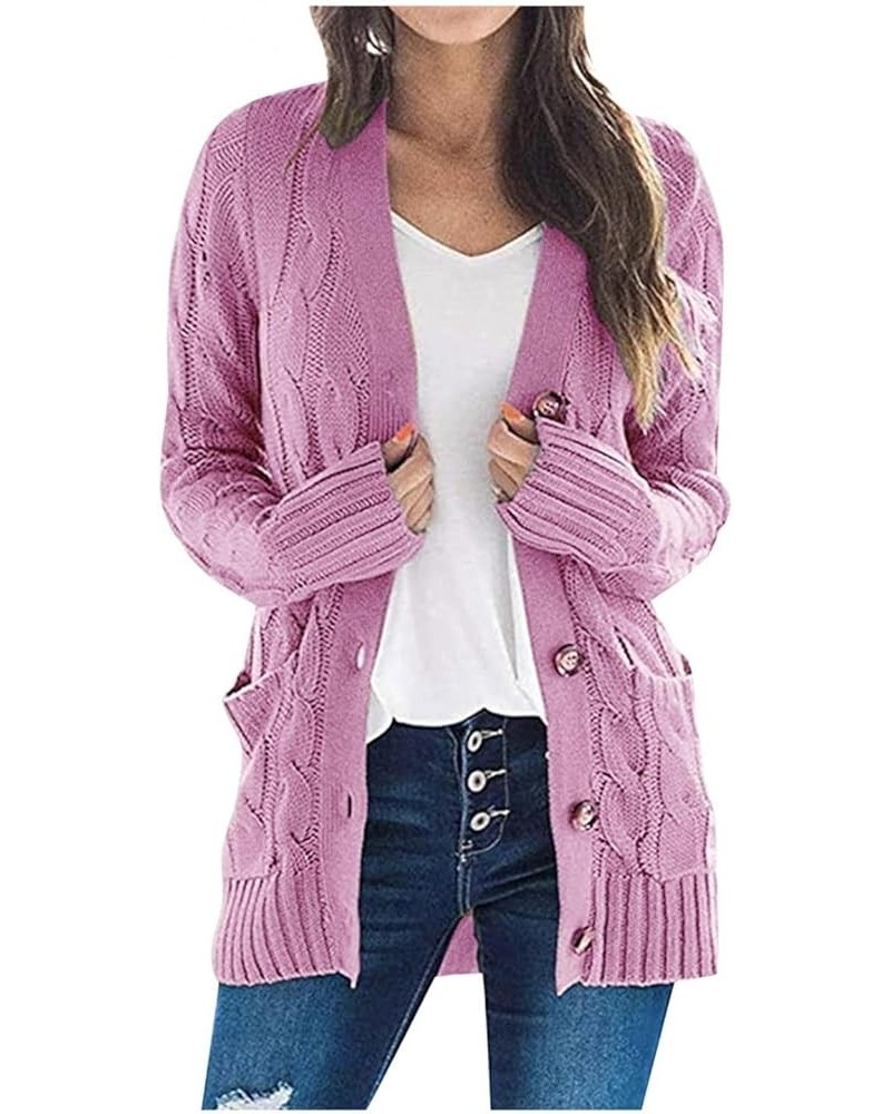 Women's Cable Knit Long Sleeve Cardigans Open Front Button Sweater Solid Lightweight Outwear with Pockets A-purple $8.17 Swea...