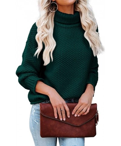 Women Turtleneck Sweaters Batwing Sleeve Casual Loose Chunky Pullover Sweater Knit Tops Dark Green $12.40 Sweaters