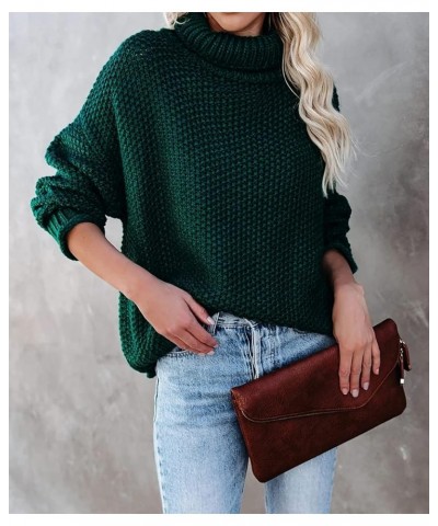 Women Turtleneck Sweaters Batwing Sleeve Casual Loose Chunky Pullover Sweater Knit Tops Dark Green $12.40 Sweaters