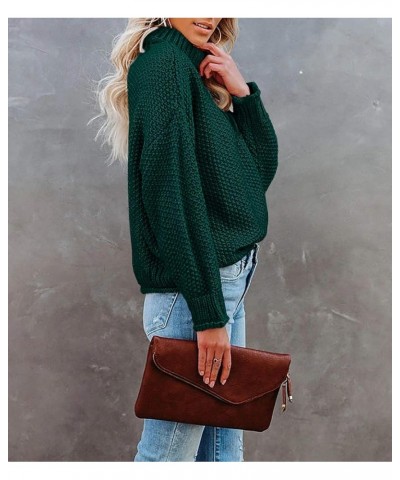 Women Turtleneck Sweaters Batwing Sleeve Casual Loose Chunky Pullover Sweater Knit Tops Dark Green $12.40 Sweaters