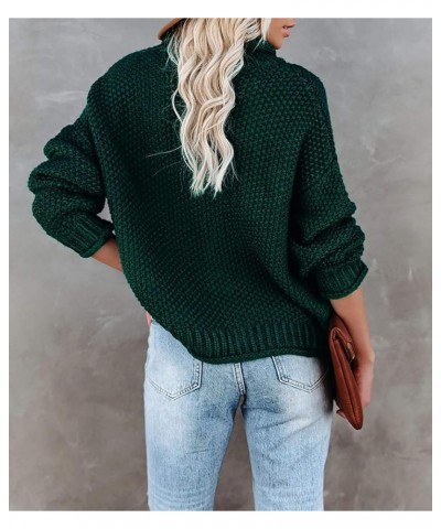 Women Turtleneck Sweaters Batwing Sleeve Casual Loose Chunky Pullover Sweater Knit Tops Dark Green $12.40 Sweaters