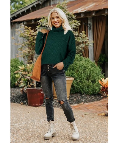 Women Turtleneck Sweaters Batwing Sleeve Casual Loose Chunky Pullover Sweater Knit Tops Dark Green $12.40 Sweaters