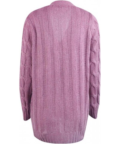 Women's Cable Knit Long Sleeve Cardigans Open Front Button Sweater Solid Lightweight Outwear with Pockets A-purple $8.17 Swea...