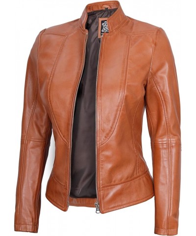 Leather Jacket Women - Cafe Racer Leather Motorcycle Jackets For Women's Amy - Brown Womens Leather Jacket $53.94 Coats