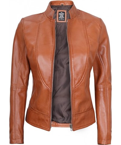 Leather Jacket Women - Cafe Racer Leather Motorcycle Jackets For Women's Amy - Brown Womens Leather Jacket $53.94 Coats