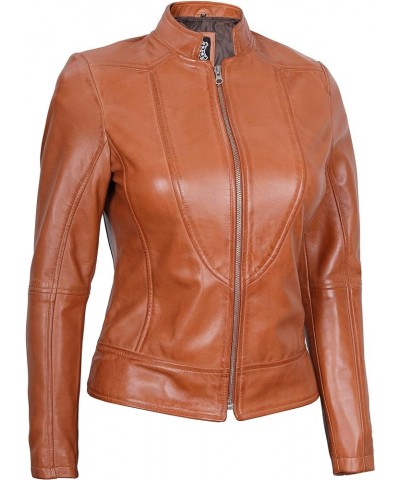 Leather Jacket Women - Cafe Racer Leather Motorcycle Jackets For Women's Amy - Brown Womens Leather Jacket $53.94 Coats