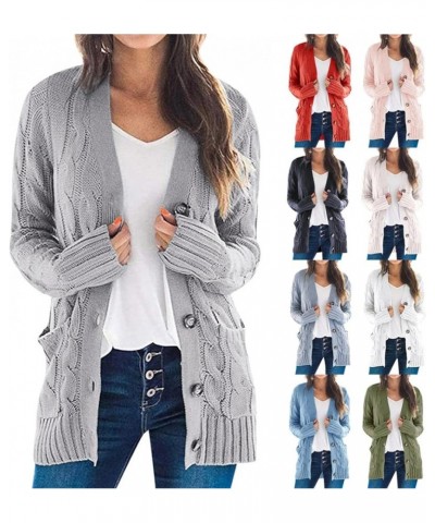 Women's Cable Knit Long Sleeve Cardigans Open Front Button Sweater Solid Lightweight Outwear with Pockets A-purple $8.17 Swea...