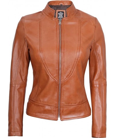 Leather Jacket Women - Cafe Racer Leather Motorcycle Jackets For Women's Amy - Brown Womens Leather Jacket $53.94 Coats