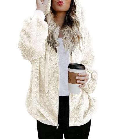 Women Full Zip Up Sherpa Jackets Fuzzy Fleece Hoodies Oversized Outwear Winter Fall Plus Size Coats S-5XL White $8.24 Jackets