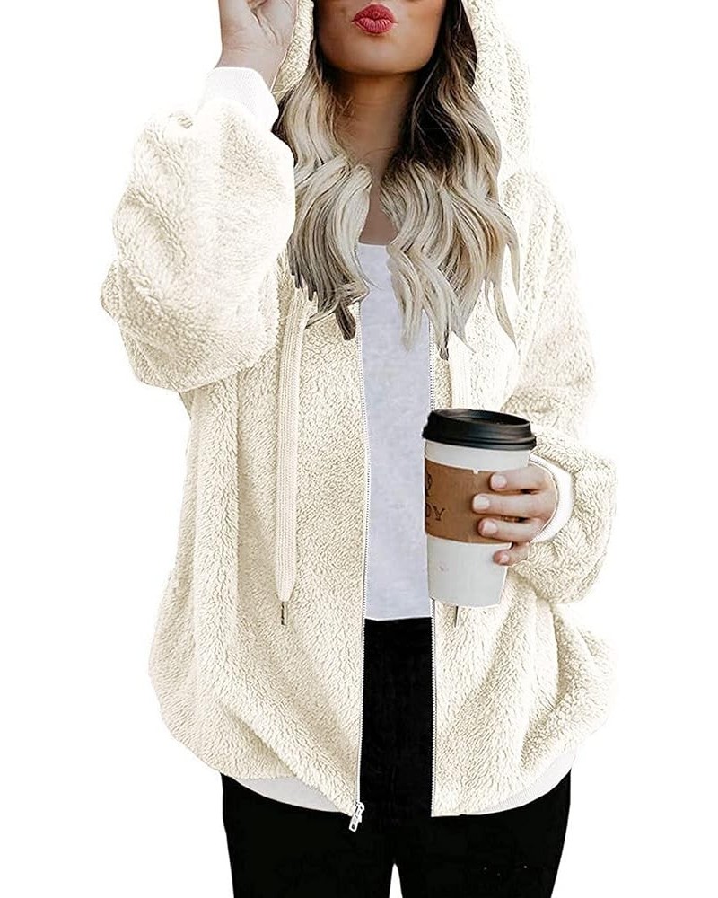 Women Full Zip Up Sherpa Jackets Fuzzy Fleece Hoodies Oversized Outwear Winter Fall Plus Size Coats S-5XL White $8.24 Jackets