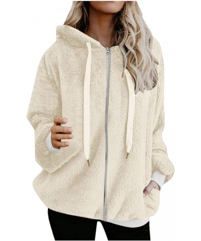 Women Full Zip Up Sherpa Jackets Fuzzy Fleece Hoodies Oversized Outwear Winter Fall Plus Size Coats S-5XL White $8.24 Jackets