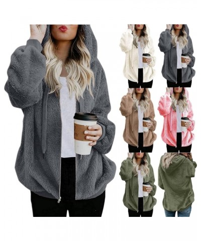 Women Full Zip Up Sherpa Jackets Fuzzy Fleece Hoodies Oversized Outwear Winter Fall Plus Size Coats S-5XL White $8.24 Jackets