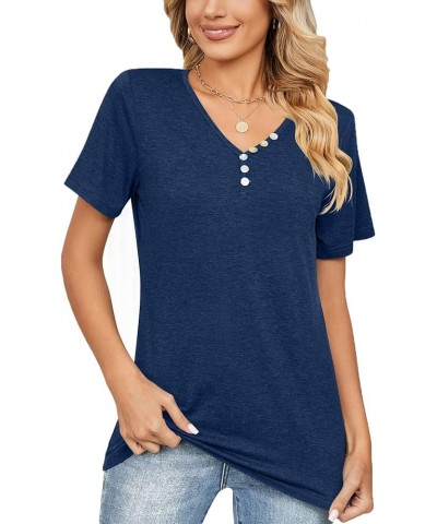 Womens Summer Tops Casual V Neck Short Sleeve Solid Color Basic T Shirt Navy $13.16 Tops