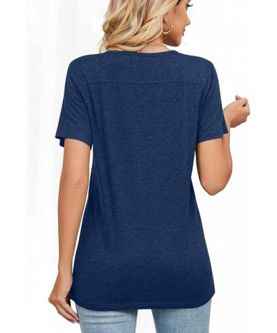 Womens Summer Tops Casual V Neck Short Sleeve Solid Color Basic T Shirt Navy $13.16 Tops