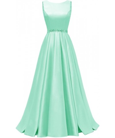 Satin Prom Dresses Long for Women A-Line Beaded Belt Formal Evening Party Ball Gowns with Pockets Mint Green $37.60 Dresses