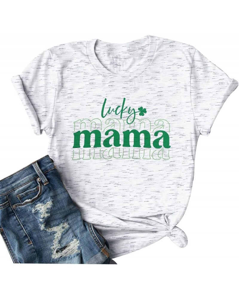 St Patrick's Day Shirt Women: Lucky Mama T-Shirt Shamrock Graphic Shirts Mom Gift Tee Tops Casual Short Sleeve Tee Floral Whi...