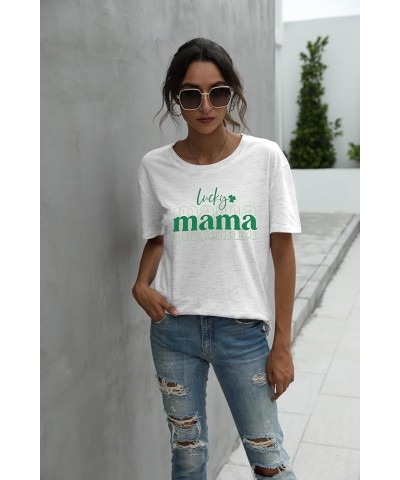 St Patrick's Day Shirt Women: Lucky Mama T-Shirt Shamrock Graphic Shirts Mom Gift Tee Tops Casual Short Sleeve Tee Floral Whi...