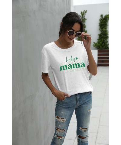 St Patrick's Day Shirt Women: Lucky Mama T-Shirt Shamrock Graphic Shirts Mom Gift Tee Tops Casual Short Sleeve Tee Floral Whi...