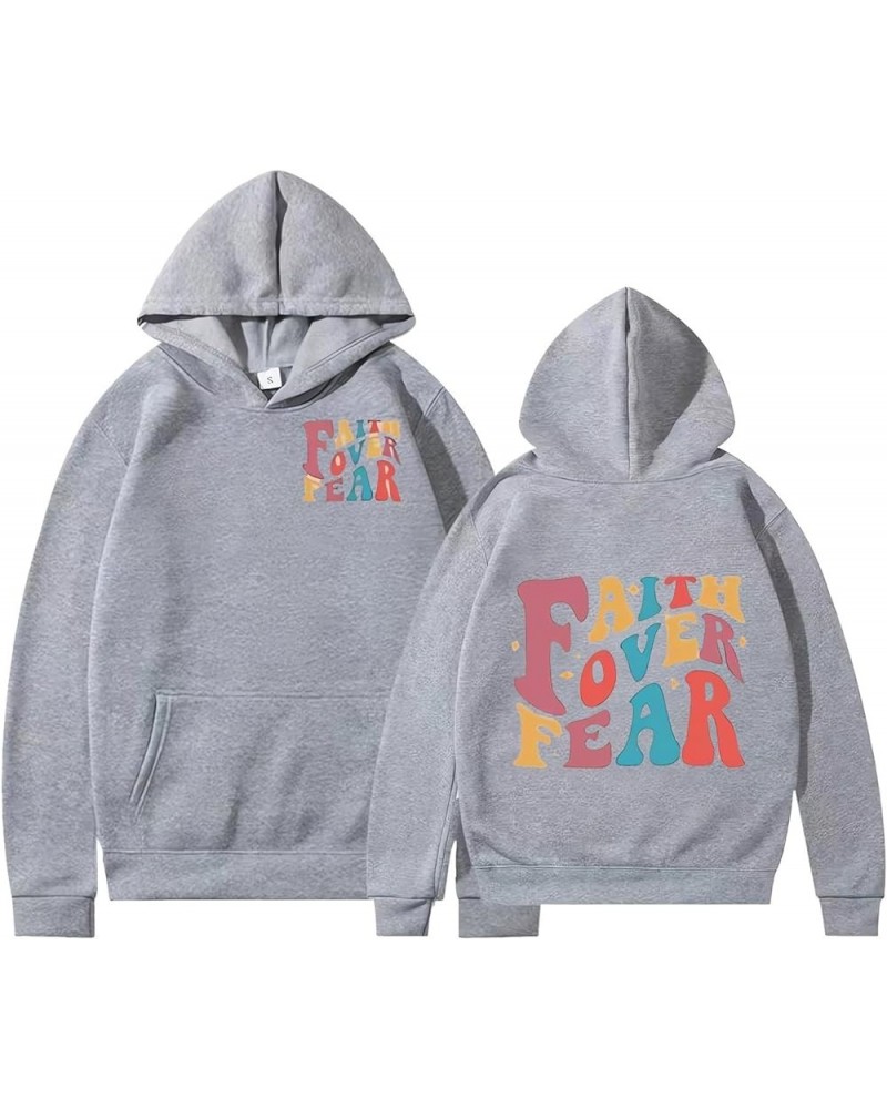 Faith Over Fear Hoodie for Women Christian Sweatshirt Long Sleeve Hooded Shaped Printed Sweatshirt Casual Grey $11.04 Hoodies...