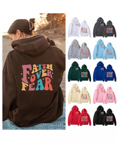 Faith Over Fear Hoodie for Women Christian Sweatshirt Long Sleeve Hooded Shaped Printed Sweatshirt Casual Grey $11.04 Hoodies...