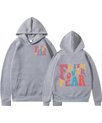 Faith Over Fear Hoodie for Women Christian Sweatshirt Long Sleeve Hooded Shaped Printed Sweatshirt Casual Grey $11.04 Hoodies...