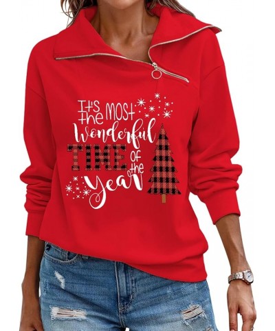 Womens Zipper Sweatshirt Turtleneck Long Sleeve Pullover Casual Loose Sweatshirts Top T Shirts Christmas-red $21.55 Hoodies &...