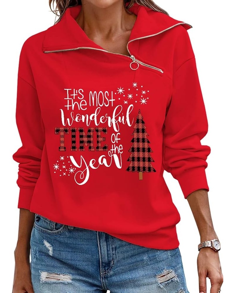 Womens Zipper Sweatshirt Turtleneck Long Sleeve Pullover Casual Loose Sweatshirts Top T Shirts Christmas-red $21.55 Hoodies &...