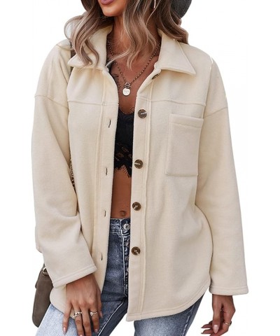 Women's Long sleeve Button Up Lightweight Soft Warm Fleece Jacket Coat Beige $21.82 Jackets