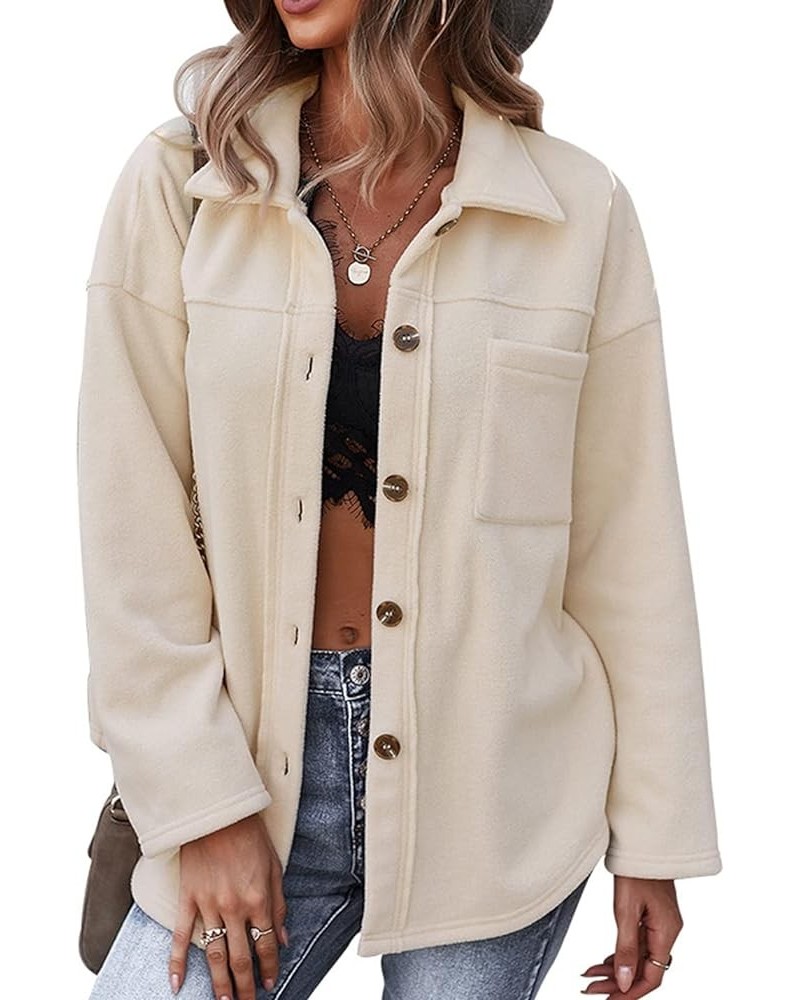 Women's Long sleeve Button Up Lightweight Soft Warm Fleece Jacket Coat Beige $21.82 Jackets