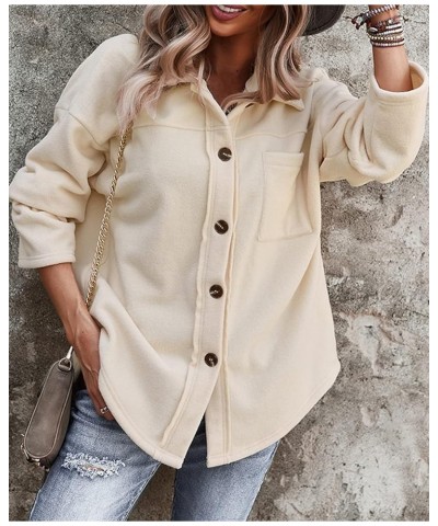 Women's Long sleeve Button Up Lightweight Soft Warm Fleece Jacket Coat Beige $21.82 Jackets