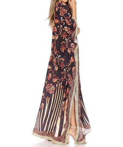 Georgettina Flowy Rhinestone V Neck Long Caftan Dress/Cover Up Black / White $31.19 Dresses