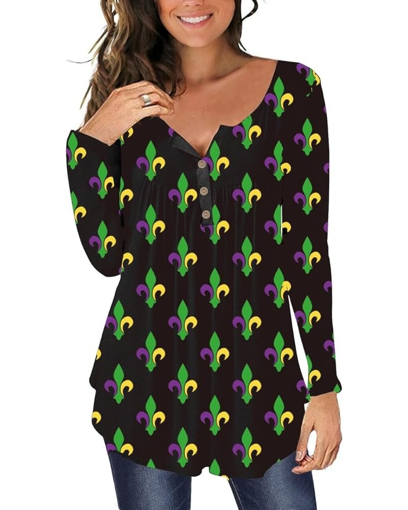 St Patrick's Day Women's Lucky Shamrocks Printed Button Collar Short Sleeve Pleated Tunic Tops Purple Green-e $23.36 Others