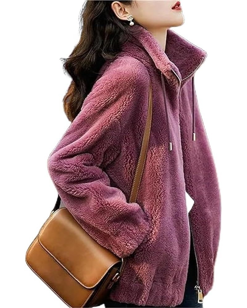 Padded Coat Stand-Collar Double-faced Fleece Jacket, Women Fleece Jacket Full Zip Rose $11.21 Jackets