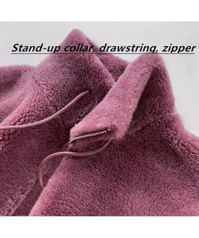 Padded Coat Stand-Collar Double-faced Fleece Jacket, Women Fleece Jacket Full Zip Rose $11.21 Jackets