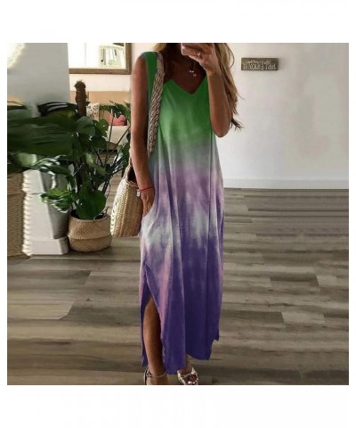 Maxi Dresses for Women,2024 Spring Summer Trendy Striped Print Beach Sundress,Casual V Neck Color Block Long Dress Z02-green ...