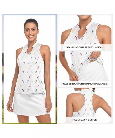 Women's Sleeveless Golf Shirts Printed Moisture Wicking V Neck Golf Polo Shirts Racerback Golf Tank Tops 76-white Print (Race...