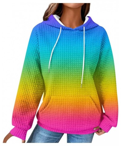 Hoodies for Women Casual Round Neck Gradient Printed Long Sleeve Sweatshirt Loose Pullover Hooded Sweatshirt Top 1-multicolor...