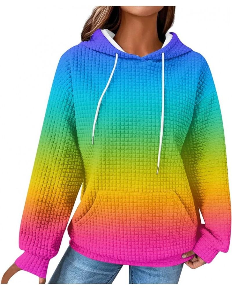 Hoodies for Women Casual Round Neck Gradient Printed Long Sleeve Sweatshirt Loose Pullover Hooded Sweatshirt Top 1-multicolor...