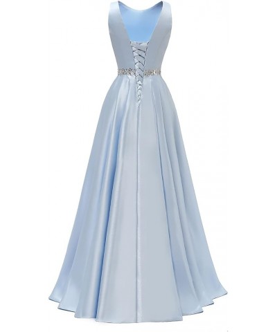 Satin Prom Dresses Long for Women A-Line Beaded Belt Formal Evening Party Ball Gowns with Pockets Mint Green $37.60 Dresses