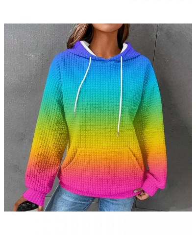 Hoodies for Women Casual Round Neck Gradient Printed Long Sleeve Sweatshirt Loose Pullover Hooded Sweatshirt Top 1-multicolor...