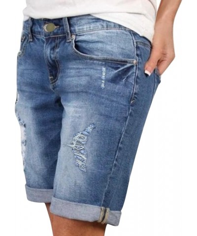 Jeans Shorts for Women Denim Shorts Distressed Ripped Hole Frayed Raw Hem Shorts Mid Waisted Stretch Shorts C4-blue $7.55 Shorts