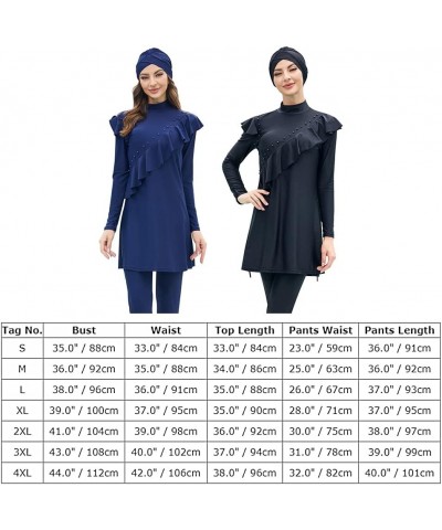 Muslim Swimsuits for Women Ruffled Full Coverage Swimwear Islamic Ladies Beachwear Swimming Burkini Hijab Swim Suit A Dark Bl...