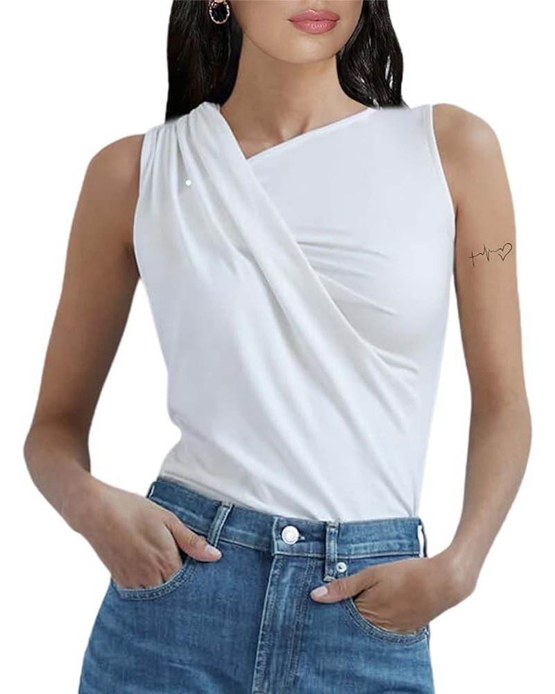 Women's Sexy Rib Thong Bodysuit Cut Out Front Sleeveless Leotard Tops White D $10.08 Bodysuits