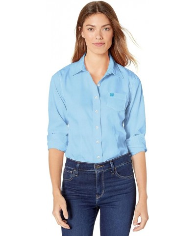 Women's Printed Long Sleeve Shirt Light Blue $23.00 Blouses