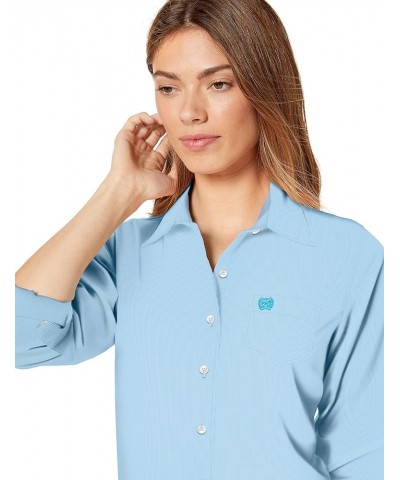 Women's Printed Long Sleeve Shirt Light Blue $23.00 Blouses