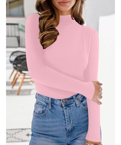 Women's Elegant Turtleneck Ribbed Knit Long Sleeve Leotard Bodysuit Jumpsuit Top Pink $15.38 Bodysuits