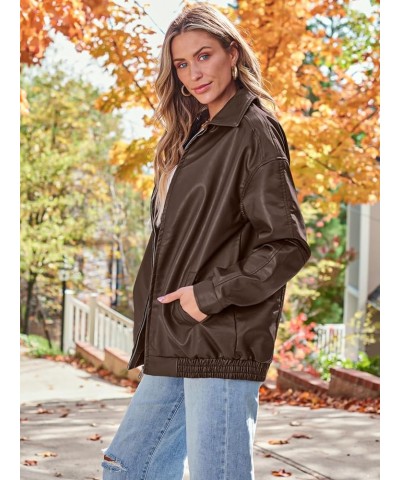 Women's Oversized Jackets, Leather Faux Motorcycle Plus Size Moto Biker Coat Fall Outfits Fashion Clothes 2024 Brown $32.32 C...