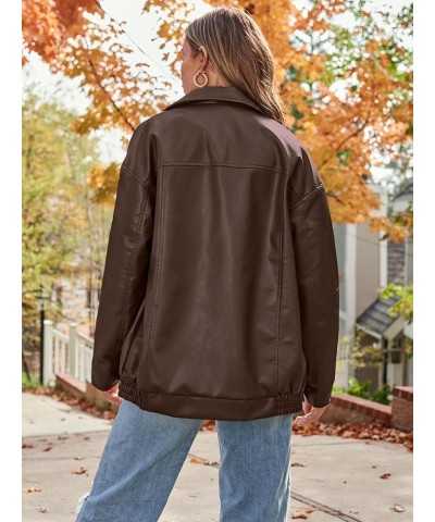 Women's Oversized Jackets, Leather Faux Motorcycle Plus Size Moto Biker Coat Fall Outfits Fashion Clothes 2024 Brown $32.32 C...